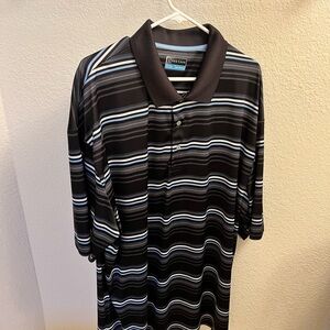 PGA Tour Black and Gray Striped Polo Shirt